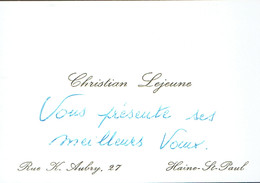 Ancienne Carte De Visite Autographe De Christian Lejeune, Rue H. Aubry, Haine-St-Paul (vers 1960) - Visitenkarten
