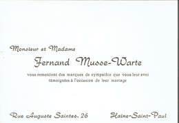 Ancienne Carte De Visite De M. Et Mme Fernand Musse-Wart, Rue A. Saintes, Haine-St-Paul (vers 1960) - Cartes De Visite