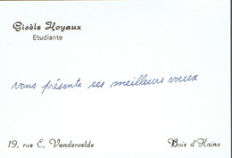 Ancienne Carte De Visite Autographe De Gisèle Hoyaux, étudiante, Rue E. Vandervelde, Bois-d'Haine (vers 1960) - Visitenkarten