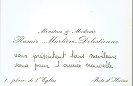 Ancienne Carte De Visite Autographe De M. Et Mme Ramir Marlière-Delestienne, Place De L'Eglise, Bois-d'Haine (vers 1960) - Visitekaartjes