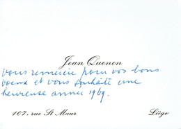 Ancienne Carte De Visite Autographe De Jean Quenon, Professeur à L'ULG, Rue St Maur, Liège (vers 1968) - Visiting Cards