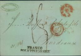 1849, Briefhülle Ab WARSCHAU Mit Transitstempel "FRANCO POLN. PREUSS: GRZ" Nach Bordeaux - Lettres & Documents