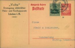 1919, 10 Pfg. GSK Mit Privatem Zudruck "Volta, Lindau I.B." Zusatzfrankatur - Interi Postali