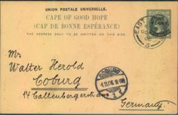 1906, INCOMING MAIL, Ganzsachenkarte Ab EAST LONDON Nach Coburg - Kaap De Goede Hoop (1853-1904)