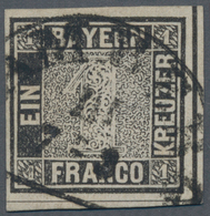 Bayern - Marken Und Briefe: 1849, 1 Kreuzer Schwarz, Platte 1, Entwertet Mit Halbkreisstempel "(B)AM - Sonstige & Ohne Zuordnung