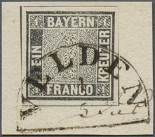 Bayern - Marken Und Briefe: 1849, 1 Kreuzer Grauschwarz, Platte 1, Briefstück Mit Halbkreisstempel « - Otros & Sin Clasificación