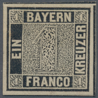 Bayern - Marken Und Briefe: 1849, 1 Kreuzer In Seltener B-Farbe Tiefschwarz, Platte 1 Ungebraucht Mi - Other & Unclassified