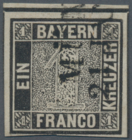 Bayern - Marken Und Briefe: 1849, 1 Kreuzer In B-Farbe Tiefschwarz, Platte 1 Mit L2 "MÜN(CHEN) 21 JA - Andere & Zonder Classificatie