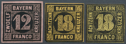 Bayern - Marken Und Briefe: 1862, SCHWARZDRUCKE 12 Kr. A. Rosa Und Zweimal 18 Kr. A. Gelb (je Helles - Other & Unclassified