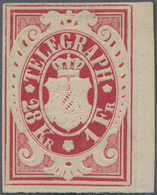 Bayern - Telegrafenmarken: 1870, 28 Kr. / 1 Fr. Sehr Seltener Farb-Probedruck In Kaminrot Als Ungezä - Sonstige & Ohne Zuordnung