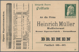 Bayern - Ganzsachen: 1911, Postkarte Prinzregent Luitpold 5 Pf- Grün Mit Zudruck 'Heinrich Müller/Br - Other & Unclassified
