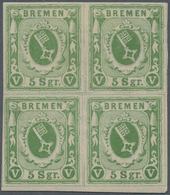 Bremen - Marken Und Briefe: 1859, 5 Sgr. Dunkelolivgrün, Postfrischer Bzw. Ungebrauchter Viererblock - Bremen