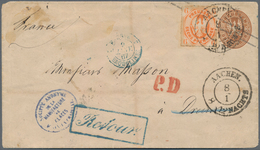 Preußen - Ganzsachen: 1863, GA-Kuvert 3 Sgr. Braun Mit Zusatzfrankatur 6 Pf. Orange Gest. K2 "AACHEN - Other & Unclassified