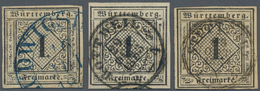 Württemberg - Marken Und Briefe: 1851, 3x 1 Kreuzer Schwarz Auf Sämisch In Typen I, II (gepr. BPP) U - Andere & Zonder Classificatie