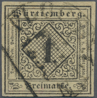 Württemberg - Marken Und Briefe: 1851, 1 Kreuzer Schwarz A. Sämisch SEIDENPAPIER In Type III Sauber - Sonstige & Ohne Zuordnung