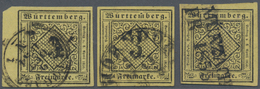 Württemberg - Marken Und Briefe: 1851, 3 Stück 3 Kreuzer Schwarz Auf Gelb Mit Besseren Stempeln DKr - Andere & Zonder Classificatie