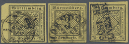 Württemberg - Marken Und Briefe: 1851, 3 Stück 3 Kreuzer Schwarz Auf Gelb Mit Besseren Stempeln DKr - Autres & Non Classés