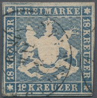Württemberg - Marken Und Briefe: 1857, 18 Kreuzer Tiefblau Entwertet Mit K1 Stuttgart, Die Marke Ist - Andere & Zonder Classificatie