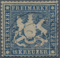 Württemberg - Marken Und Briefe: 1862, 18 Kreuzer Blau Zart Gestempelt, Gering Repariert, Mi 2.800.- - Sonstige & Ohne Zuordnung