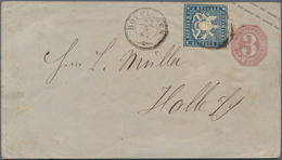 Württemberg - Marken Und Briefe: 1865, 3 Kr Hellkarmin Ganzsachenumschlag, Mit Zusatzfrankatur 6 Kr - Other & Unclassified