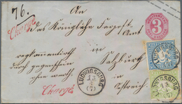 Württemberg - Ganzsachen: 1865, Ganzsachenumschlag 3 Kr. Karmin Mit Zusatzfrankatur 1 Kr. Hellgrün U - Andere & Zonder Classificatie