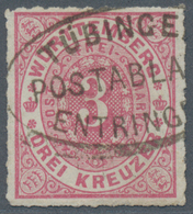 Württemberg - Postablagen: TÜBINGEN POSTABLAGE ENTRINGEN, Seltener Postablagestempel Auf 3 Kr. Rot, - Other & Unclassified