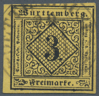 Württemberg - Steigbügelstempel: DETTENAUSEN 29 MAI 1854, Sauber Und Zentrisch Auf 3 Kr. Gelb Breitr - Otros & Sin Clasificación