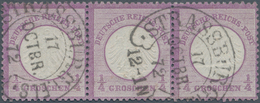 Deutsches Reich - Brustschild: 1872, ¼ Gr Grauviolett, Waagerechter 3er-Streifen, Farbfrisch, Rs. Du - Unused Stamps