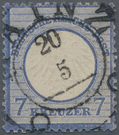 Deutsches Reich - Brustschild: 1872, Kl. Schild 7 Kr. Blau Mit Sehr Seltenem Taxis-K2 "MAINZ 20 5"-N - Ongebruikt