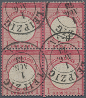 Deutsches Reich - Brustschild: 1872, Großer Schild 1 Gr. Karmin Im Viererblock Mit K2 "LEIPZIG 1 AUG - Unused Stamps