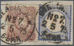 Deutsches Reich - Brustschild: 1872 Großer Schild 2 Gr. Blau + 25 Pfennige Rotbraun Auf Briefstück M - Unused Stamps