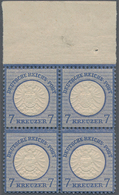 Deutsches Reich - Brustschild: 1872, Großer Schild 7 Kr. Ultramarin Als Postfrischer Oberrand-Vierer - Unused Stamps