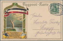 Deutsches Reich - Germania: 1914, Flugpost-Karte Mit Zitat Von Goethe Links Unten Und Rückseitiger N - Ungebraucht