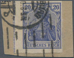 Deutsches Reich - Germania: 1915, 20 Pfg. Germania, (grau-)ultramarin UNGEZÄHNT, Entwertet Mit Stric - Unused Stamps