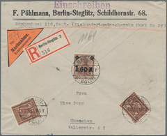 Deutsches Reich - Inflation: 1921, 1,60 M Dkl'braun MiF Mit 2x 25 Pf Ziffern Auf R-NN-Brief Von Berl - Brieven En Documenten