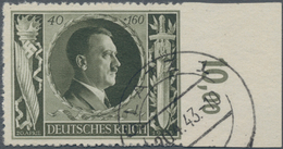 Deutsches Reich - 3. Reich: 1943, Geburtstag Hitler 40 + 160 Pf Grauoliv Rechts Ungezähnt, Gebraucht - Briefe U. Dokumente