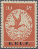 Deutsches Reich - Halbamtliche Flugmarken: 1912, 10 Pf. Rhein/Main Flugpostmarke Mit Überdurck "E.EL - Posta Aerea & Zeppelin