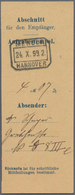 Deutsches Reich - Privatpost (Stadtpost): HANNOVER, MERCUR: 1896/99, Posteinlieferungsschein über 1 - Correos Privados & Locales