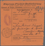 Deutsches Reich - Privatpost (Stadtpost): POTSDAM, EXPRESS_PAKET-BEFÖRDERUNG, 1887, Paketbegleitsche - Private & Local Mails