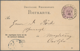 Deutsches Reich - Ganzsachen: 1888. Doppelkarte 5 Pfg Ziffer. Gebraucht Von "Oschersleben 13.1.88" N - Sonstige & Ohne Zuordnung