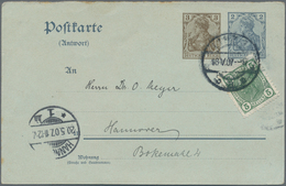 Deutsches Reich - Ganzsachen: 1907, Gebrauchte Ganzsachenkarte Mit Germania 3 Pfennig Braun Neben 2 - Other & Unclassified