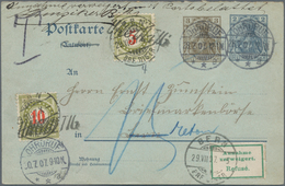 Deutsches Reich - Ganzsachen: 1907, Gebrauchte Ganzsachenkarte Germania 3 Pfennig Braun Neben 2 Pfen - Altri & Non Classificati