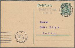 Deutsches Reich - Ganzsachen: 1914, Bedarfs- Und Portogerecht Verwendete Oben Waagerecht Gezähnte Ga - Autres & Non Classés