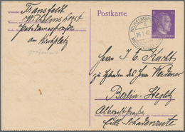 Deutsches Reich - Ganzsachen: 1942. Postkarte 6 Pf Violett Hitler, Nur Unten Gezähnt. Bedarfsgebrauc - Andere & Zonder Classificatie