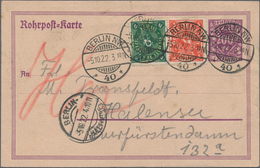 Deutsches Reich - Ganzsachen: 1922. Rohrpostkarte 200 Pf, Gebraucht Mit 3 M + 4 M Zfr. Von "Berlin N - Other & Unclassified