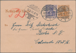 Deutsches Reich - Ganzsachen: 1919. Rohrpostkarte 20 Pf Violettblau Neben 30 Pf Gelbbraun Germania, - Other & Unclassified