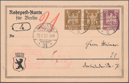 Deutsches Reich - Privatganzsachen: 1930, Gebrauchte Private Ganzsachenrohrpostkarte, Wst. Stilisier - Sonstige & Ohne Zuordnung