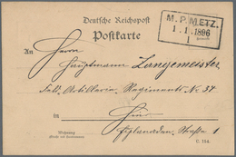 Deutsches Reich - Stempel: M.P.METZ./1.1.1896/I, Ra3 Auf Militaria Ortskarte, Rückseitig Mit Einladu - Macchine Per Obliterare (EMA)