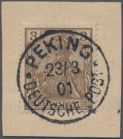 Deutsche Post In China - Mitläufer: 1900, 3 Pfg. Germania Ockerbraun Auf Briefstück Mit Perfekter Ze - China (kantoren)