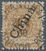 Deutsche Post In China: 1898, 3 Pfg. Hellocker, Steiler Aufdruck Gebraucht Mit K1 "SHANGHAI 21/2 00" - Deutsche Post In China